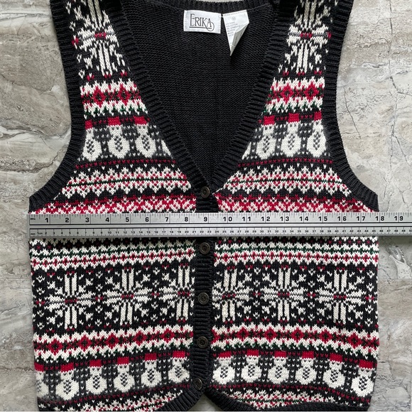 Vintage Erika Winter Snowman Snowflake Sweater Vest Holiday - Picture 4 of 5